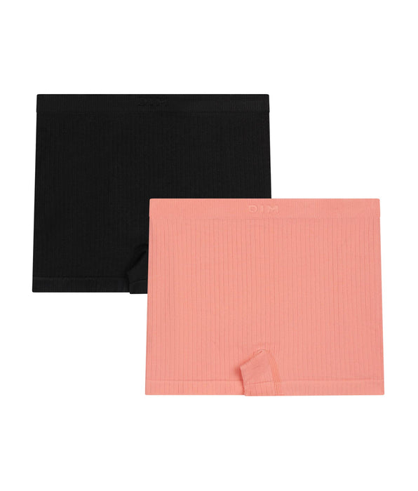 DIM Pack de 2 bóxers sin costuras para niña, microfibra, negro y coral Dim
