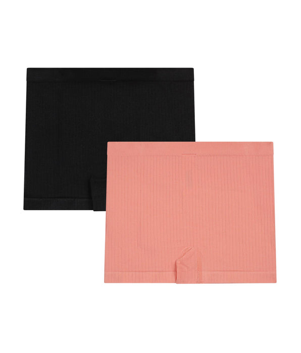 DIM Pack de 2 bóxers sin costuras para niña, microfibra, negro y coral Dim