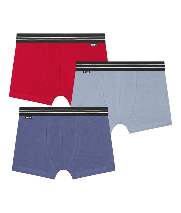 DIM Pack de 3 calzoncillos de algodón elástico Ecodim Carmine Red Blue para niño