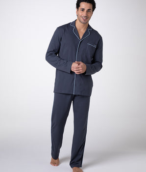 Pijama largo abierto unisex en jersey de algodón ardeña