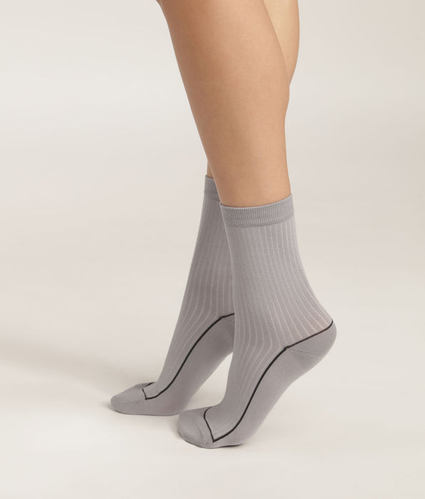 DIM Calcetines de algodón de canalé para mujer Beige con ribete de color Dim Fashion