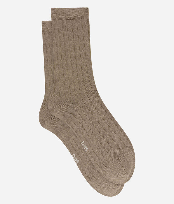DIM Calcetines de mujer acanalados satinados beige dorado La Mode