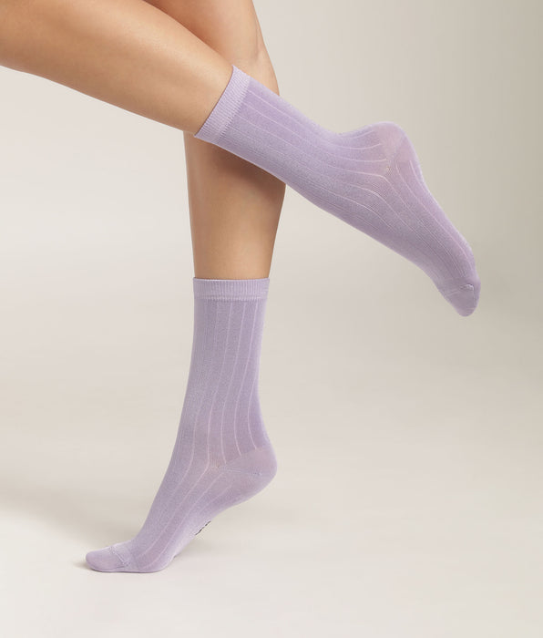 DIM Calcetines de canalé para mujer de algodón satinado Lila Dim Mode