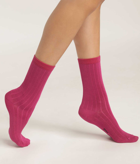 DIM Calcetines de canalé de algodón satinado para mujer Fucsia Dim Fashion