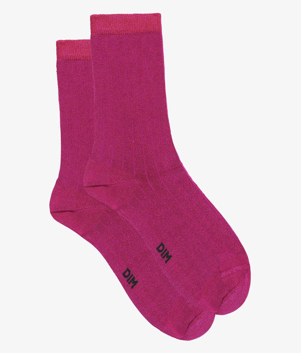 DIM Calcetines de canalé de algodón satinado para mujer Fucsia Dim Fashion