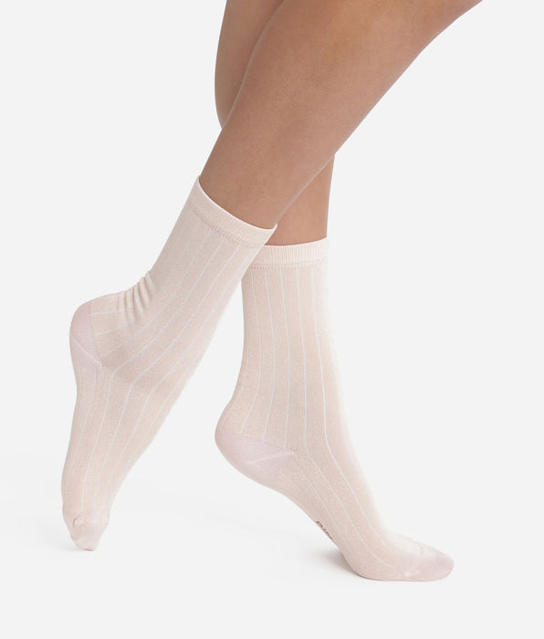 DIM Calcetines de mujer acanalados de algodón satinado marfil Dim Mode