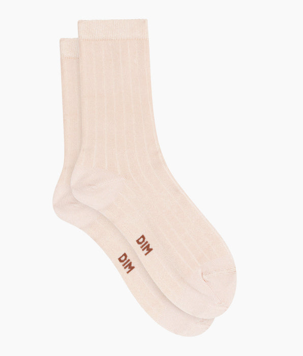 DIM Calcetines de mujer acanalados de algodón satinado marfil Dim Mode