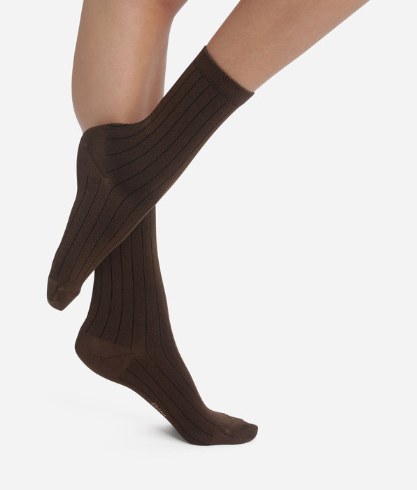 DIM Calcetines de mujer acanalados de algodón satinado Marron Dim Mode
