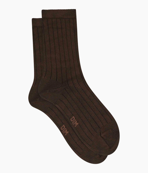DIM Calcetines de mujer acanalados de algodón satinado Marron Dim Mode