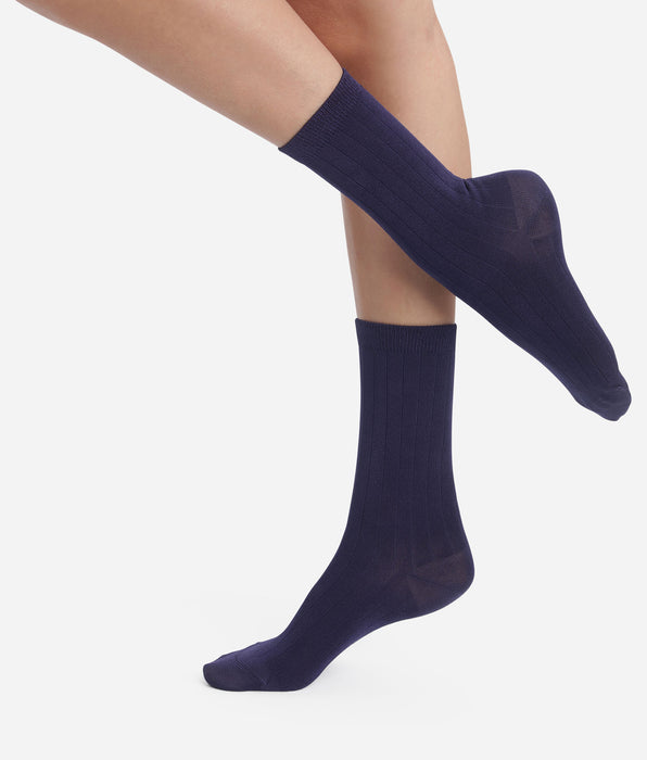 DIM Calcetines de mujer acanalados de algodón satinado Azul Dim Mode