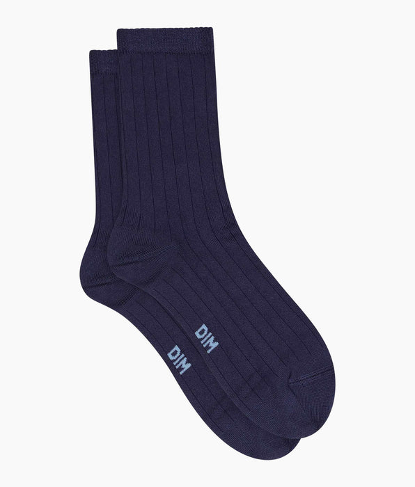 DIM Calcetines de mujer acanalados de algodón satinado Azul Dim Mode