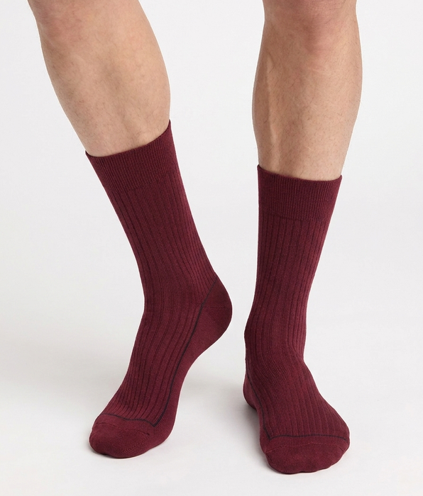 DIM Calcetines de hombre acanalados de algodón rojo sangría La Mode