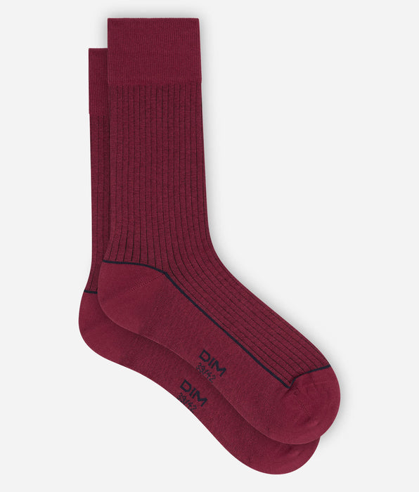 DIM Calcetines de hombre acanalados de algodón rojo sangría La Mode