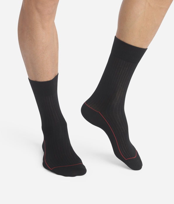 DIM Calcetines de hombre de algodón negro acanalado con ribete de color Dim Fashion