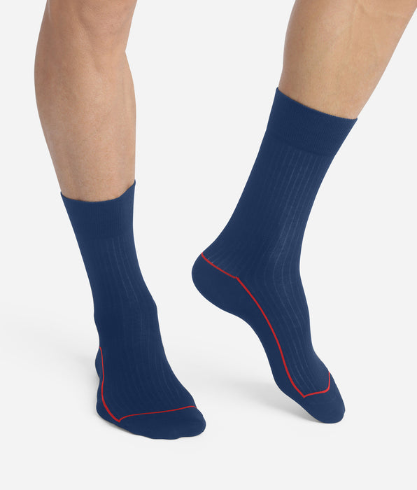 DIM Calcetines de hombre de algodón acanalado azul con ribete de color Dim Mode
