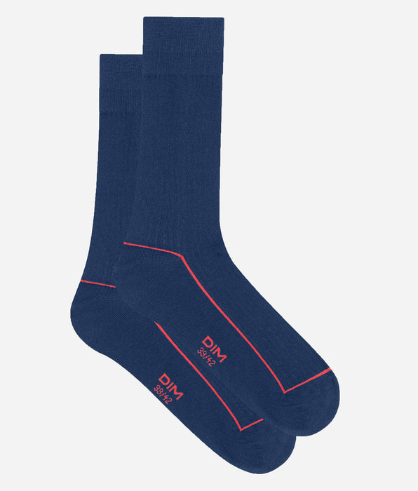 DIM Calcetines de hombre de algodón acanalado azul con ribete de color Dim Mode
