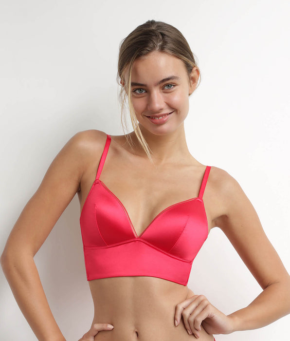 DIM Sujetador triángulo push-up de microfibra satinada roja Dim Chéri