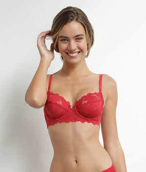 Sujetador push-up con aros de encaje floral rojo Dim Lacy