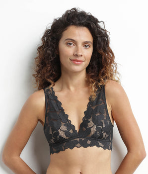 Body de encaje para mujer con grandes flores Gris Granito Dim Lacy