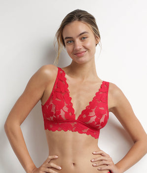 Body de encaje para mujer con grandes flores Dim Lacy Rojo