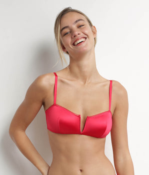 Sujetador bandeau con aros de microfibra satinada roja Dim Chéri
