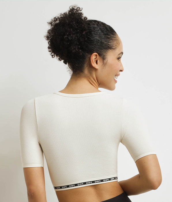 DIM Top de mujer sin costuras de microfibra acanalada Beige Dim Icons Seamless