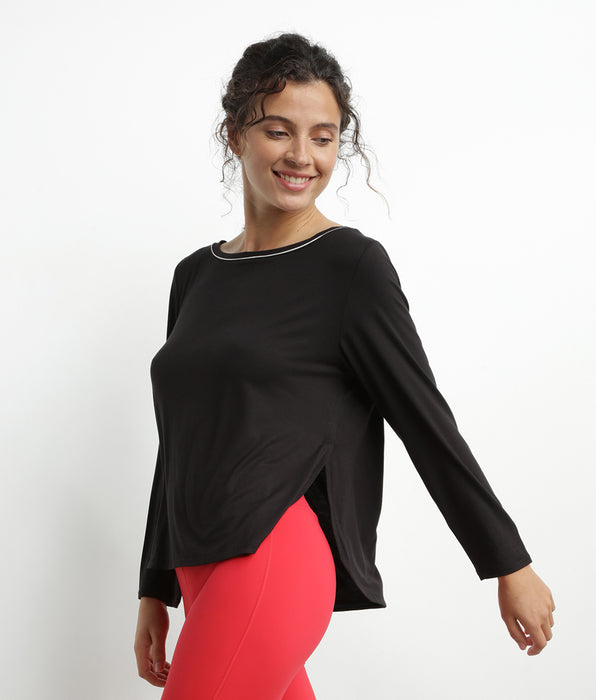 DIM Top deportivo de mujer con cuello barco en viscosa negra Dim Move