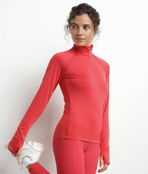 Top deportivo de mujer Dim Move rojo con cuello alto en microfibra