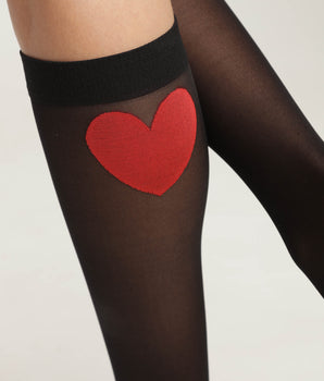 Pantis de muje negro transparente con estampado de corazones rojos Dim Style