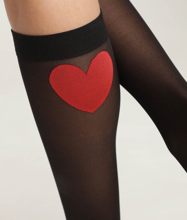 DIM Pantis de muje negro transparente con estampado de corazones rojos Dim Style