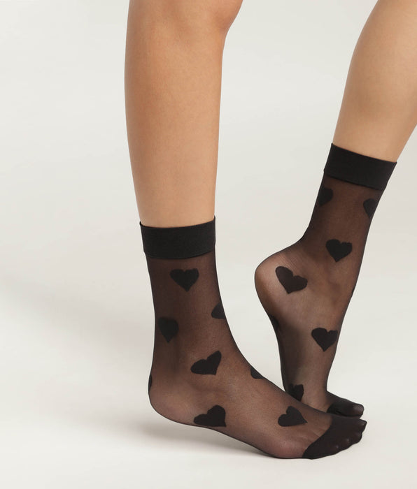 DIM Calcetines de gasa negra transparente para mujer con corazones Dim Style