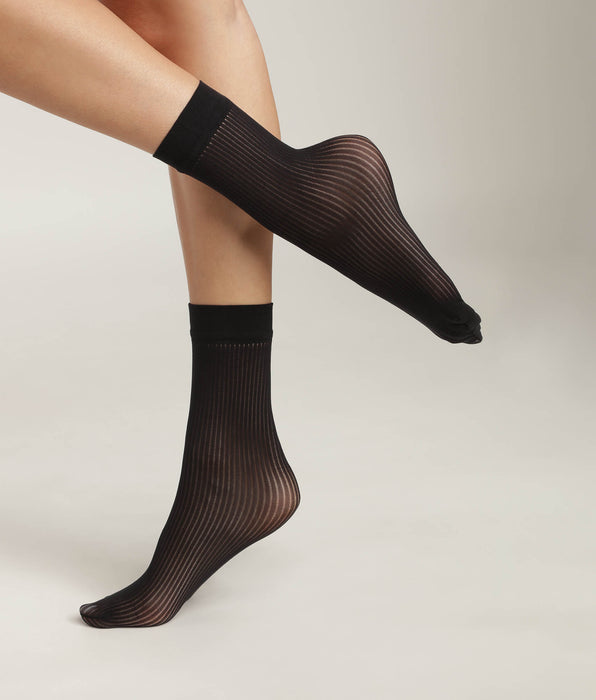 DIM Calcetines tobilleros de gasa acanalada semiopaca para mujer Estilo Dim Negro