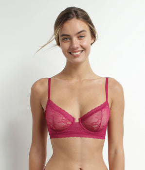 Sujetador con aros de encaje floral fucsia Dim Romance