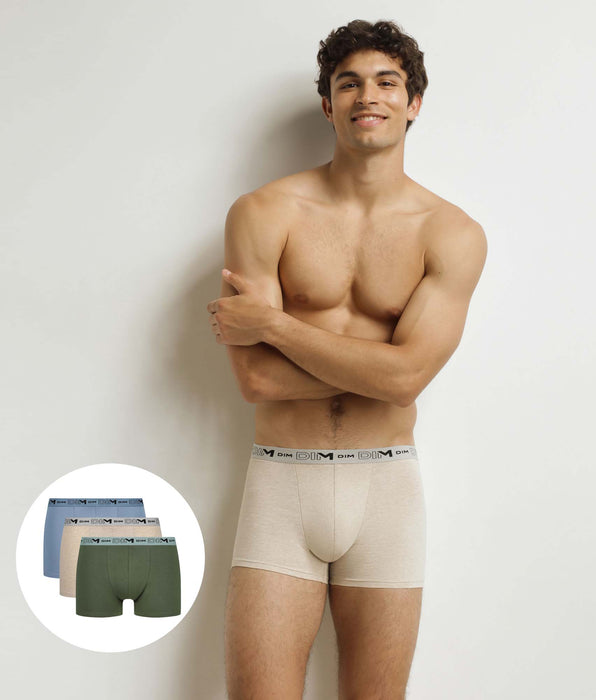 DIM Pack de 3 calzoncillos para hombre Beige Azul Caqui Algodón orgánico elástico