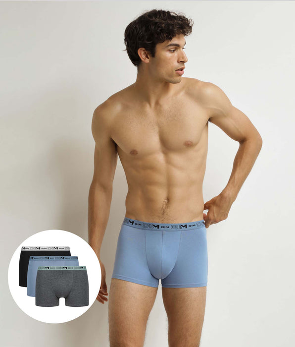 DIM Pack de 3 calzoncillos para hombre Gris Azul Negro Algodón orgánico elástico