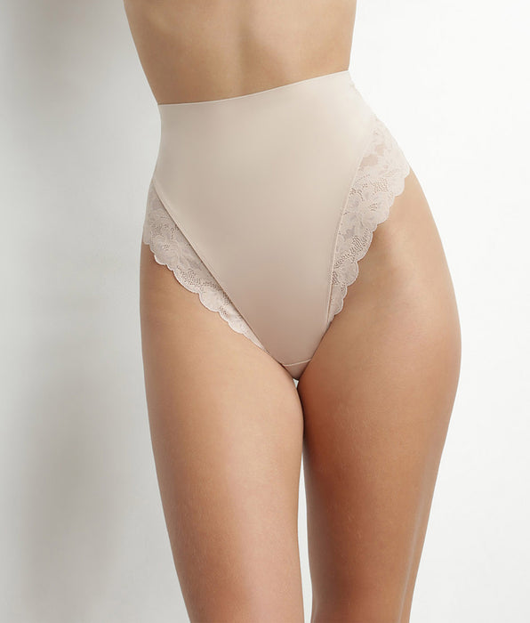DIM Tanga moldeador talle alto microfibra y encaje nude Dim Silhouette Elegance