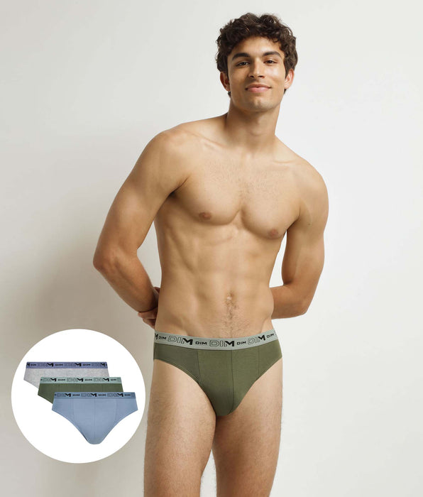 DIM Pack de 3 calzoncillos de algodón orgánico azul, gris y verde para hombre
