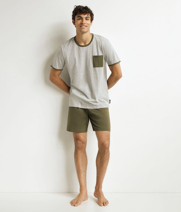 DIM Conjunto de pantalón corto de pijama para hombre Caqui Gris Dim Jersey
