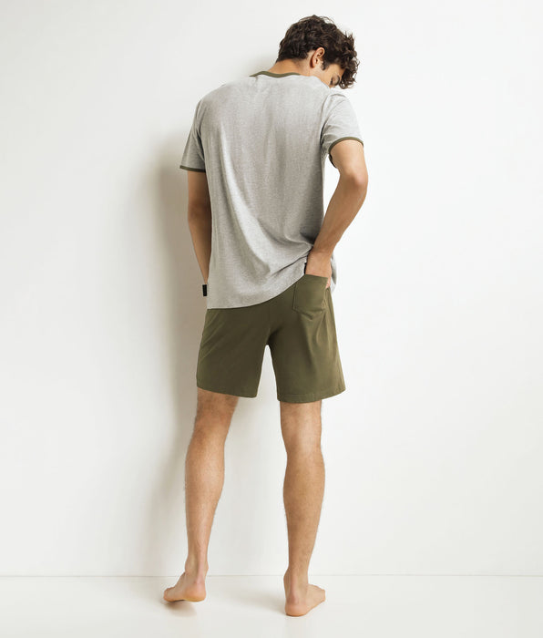 DIM Conjunto de pantalón corto de pijama para hombre Caqui Gris Dim Jersey