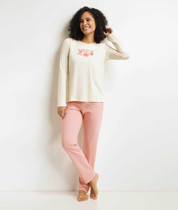DIM Conjunto de pantalón de pijama para mujer Don't Disturb Beige
