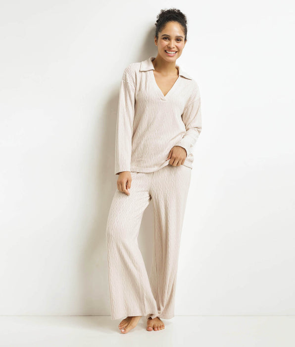DIM Conjunto de pantalón de pijama marfil cálido para mujer Dim