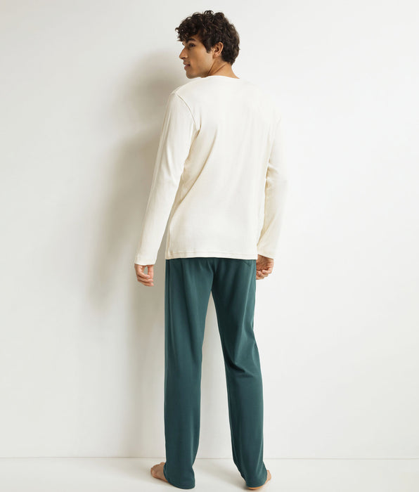 DIM Conjunto de pantalón de pijama verde marfil para hombre Dim