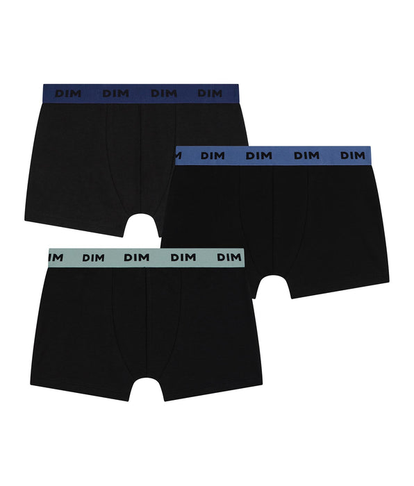 DIM Pack de 3 bóxers para hombre de algodón elástico negro con cintura de colores azul lila Mix & Colors