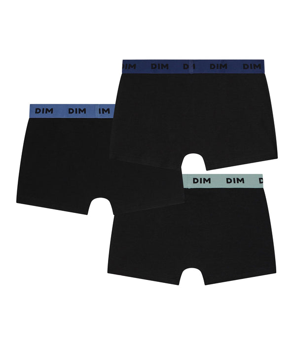 DIM Pack de 3 bóxers para hombre de algodón elástico negro con cintura de colores azul lila Mix & Colors