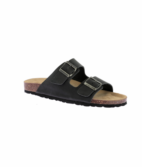 DIM Par de sandalias negras para mujer de cuero y corcho