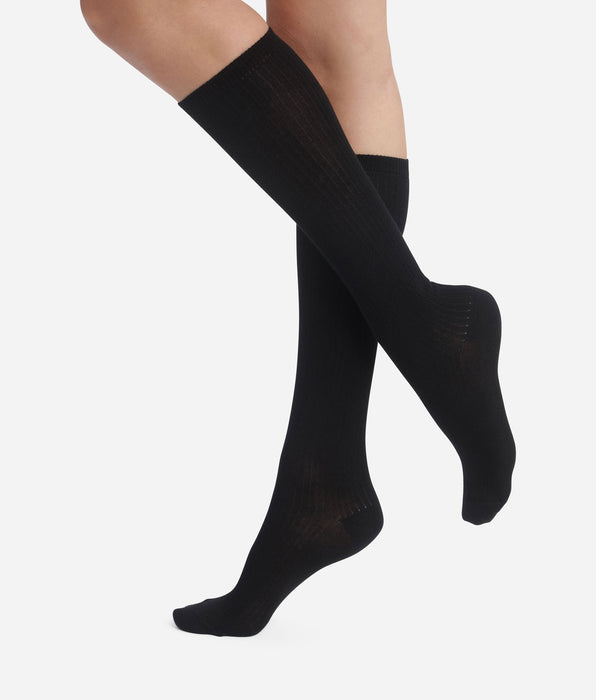 DIM Calcetines altos de algodón negro Dim Modal