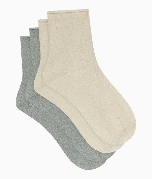 DIM Pack de 2 pares de calcetines de mujer con lurex caqui beige Dim Mode