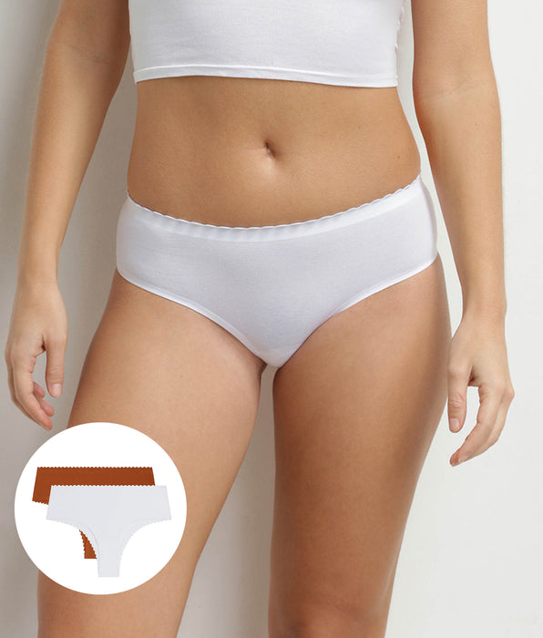 DIM Pack de 2 tangas de algodón Body Touch en blanco y terracota