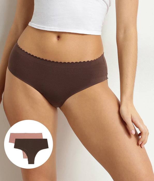 DIM Pack de 2 tangas de algodón Body Touch en chocolate y rosa empolvado