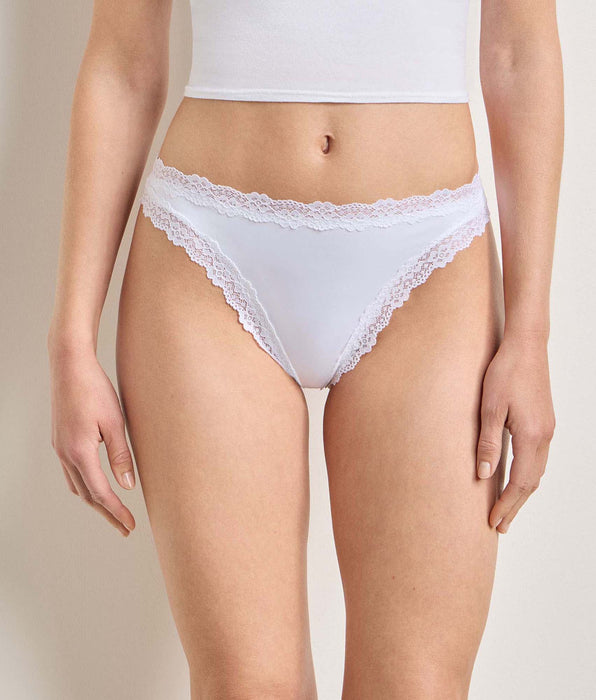 DIM Tanga de mujer de microfibra y encaje Blanco Dim